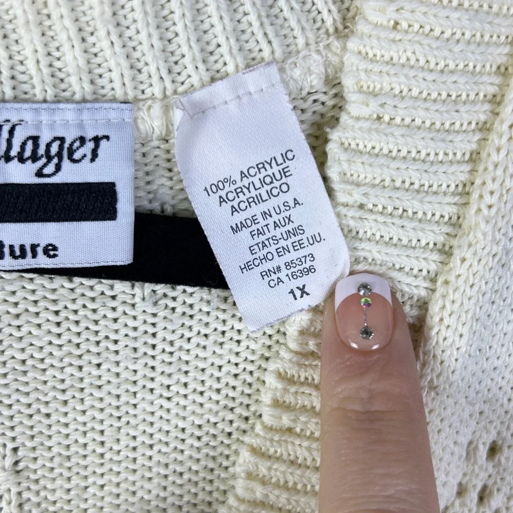 90s The Villager Knit Sweater Vest Women 1X Cream Cottagecore